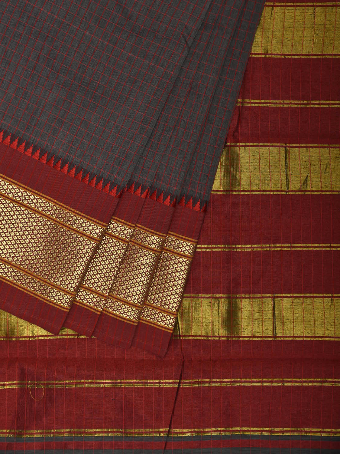 Grey and Red Bamboo Cotton Saree with Checks Design No Blouse bc0849