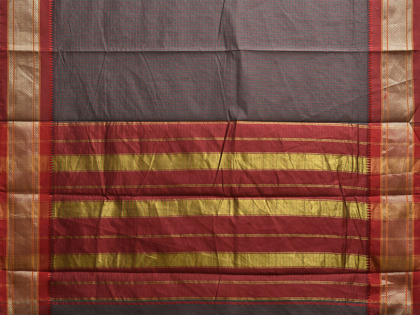 Grey and Red Bamboo Cotton Saree with Checks Design No Blouse bc0849