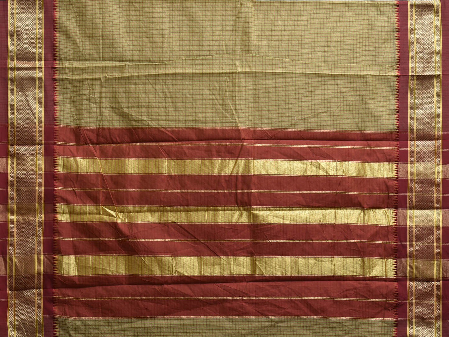 Light Olive and Red Bamboo Cotton Saree with Checks Design No Blouse bc0850