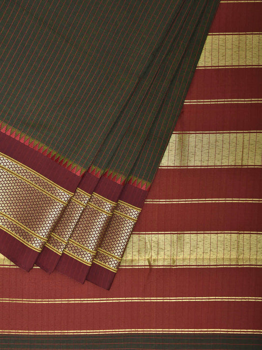 Dark Green and Red Bamboo Cotton Saree with Checks Design No Blouse bc0851