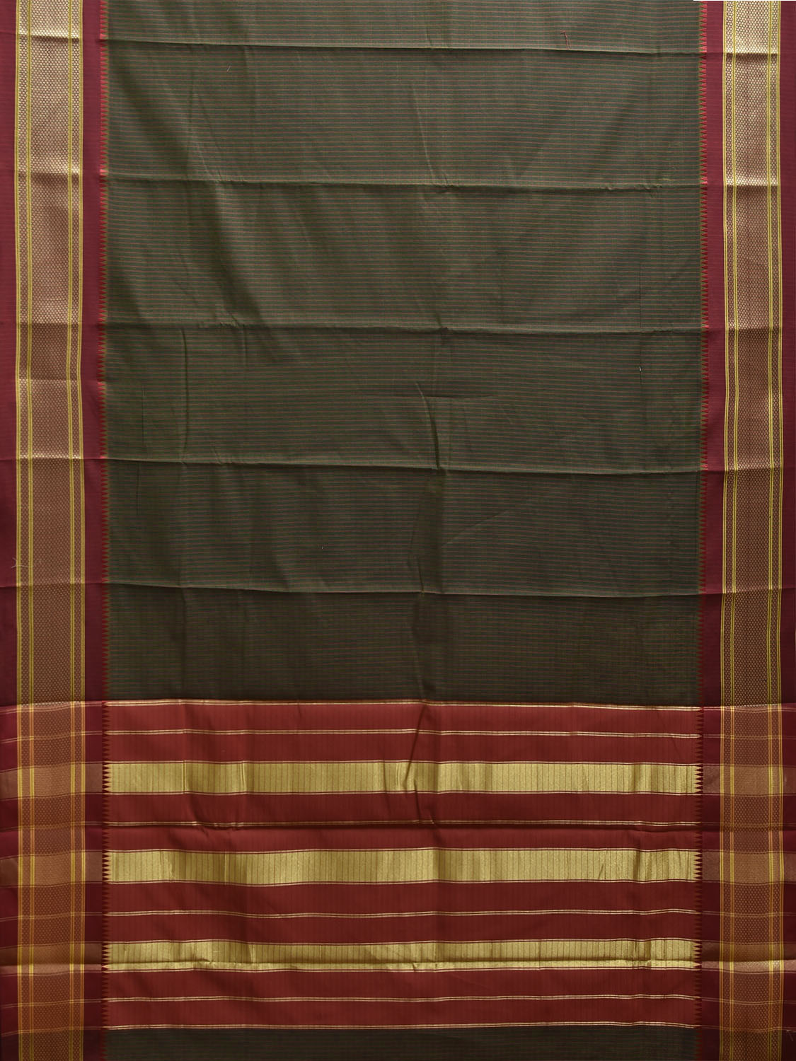 Dark Green and Red Bamboo Cotton Saree with Checks Design No Blouse bc0851
