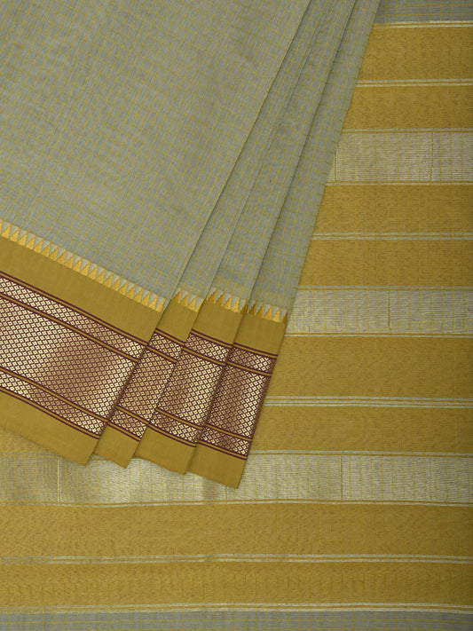 Sea Green and Olive Bamboo Cotton Saree with Checks Design No Blouse bc0852
