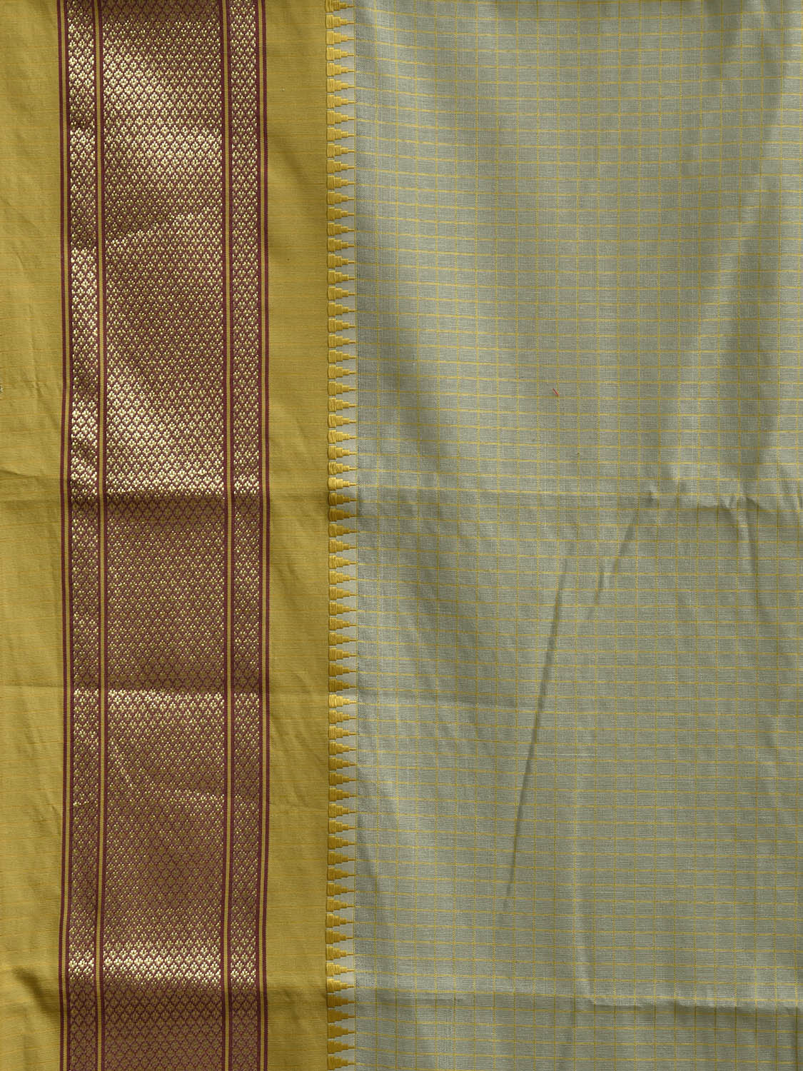 Sea Green and Olive Bamboo Cotton Saree with Checks Design No Blouse bc0852