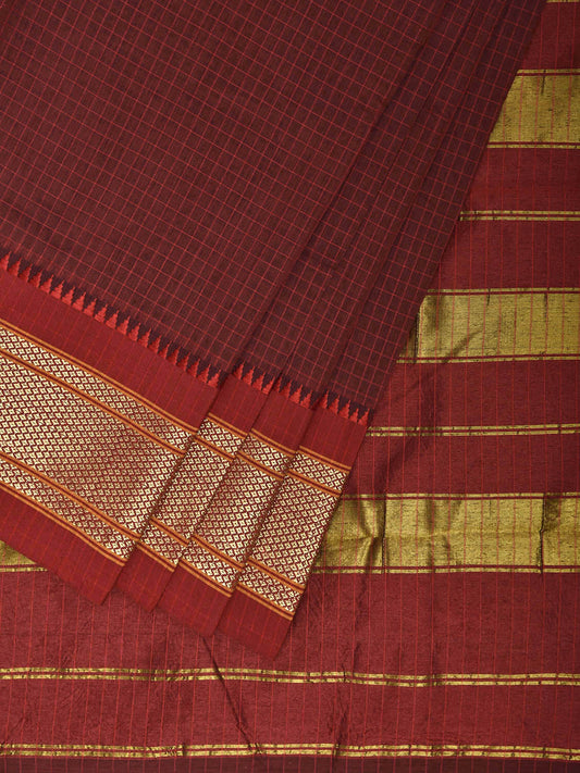 Maroon and Red Bamboo Cotton Saree with Checks Design No Blouse bc0856