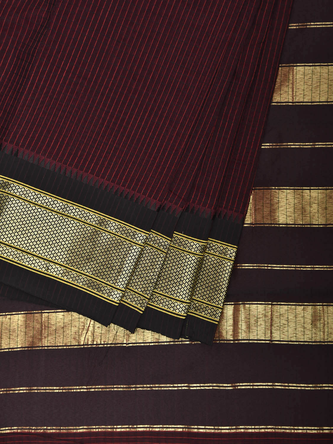 Brown and Black Bamboo Cotton Saree with Checks Design No Blouse bc0858
