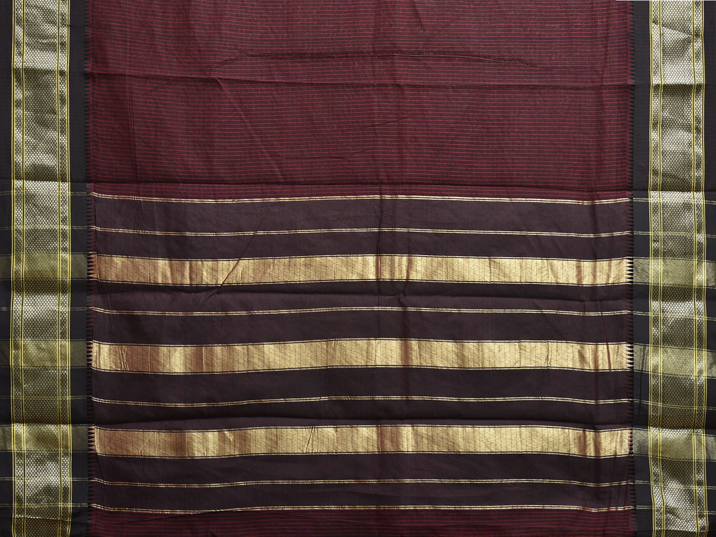 Brown and Black Bamboo Cotton Saree with Checks Design No Blouse bc0858