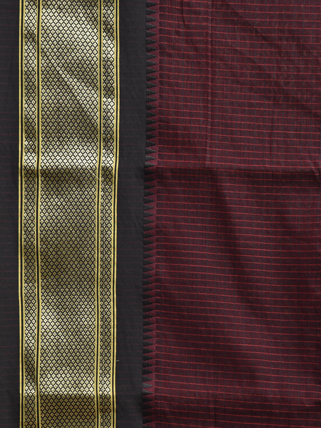 Brown and Black Bamboo Cotton Saree with Checks Design No Blouse bc0858