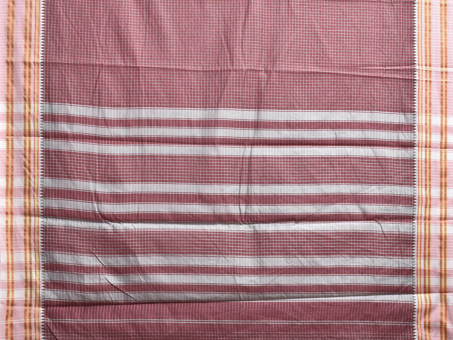 Light Burgundy and White Bamboo Cotton Saree with Checks Design No Blouse bc0861