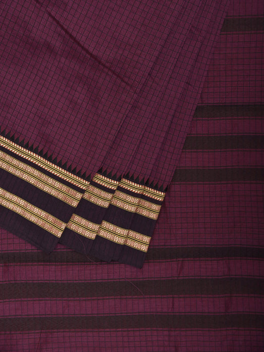 Wine and Black Bamboo Cotton Saree with Checks Design No Blouse bc0864
