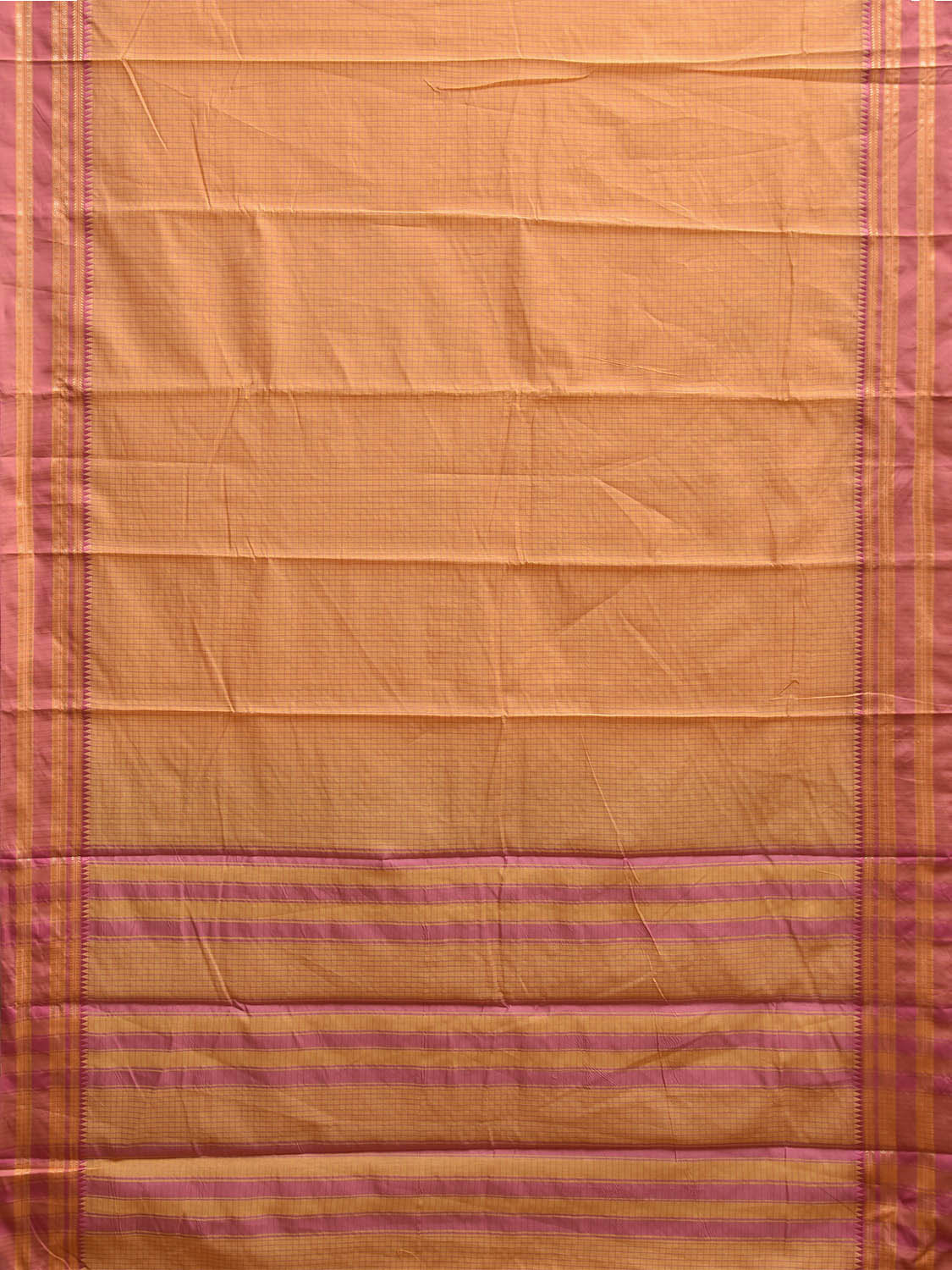 Orange and Pink Bamboo Cotton Saree with Checks Design No Blouse bc0866