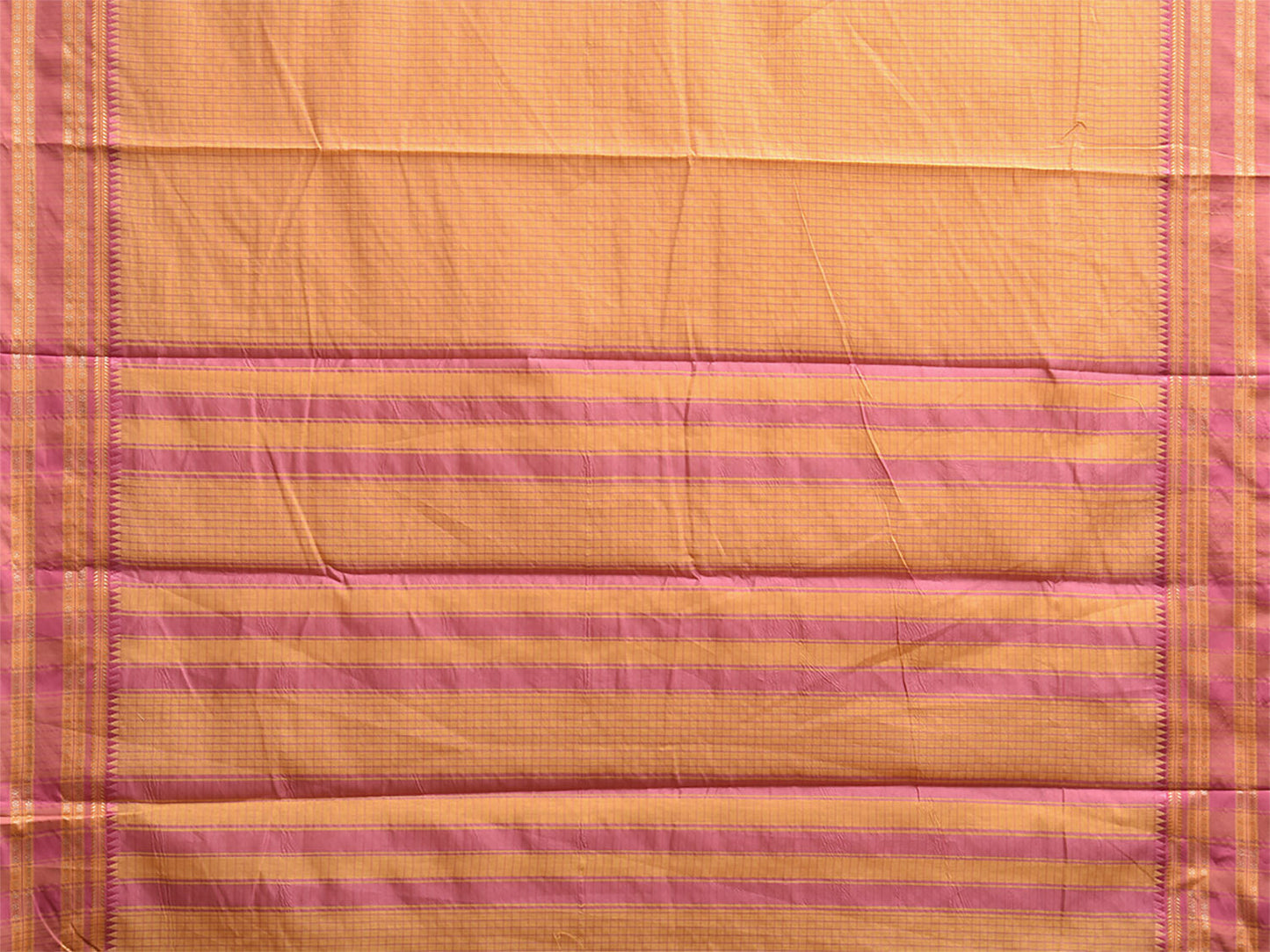Orange and Pink Bamboo Cotton Saree with Checks Design No Blouse bc0866