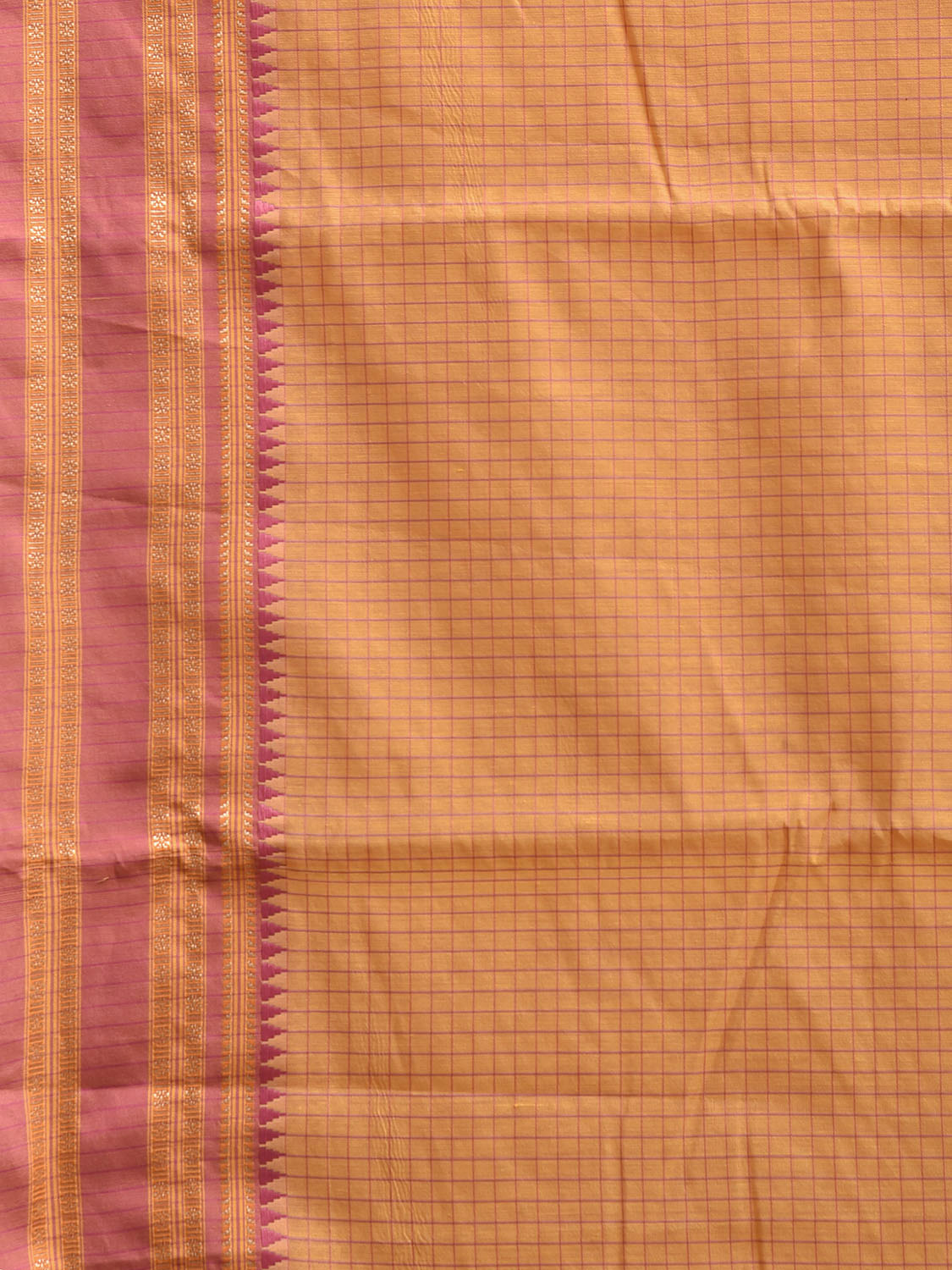 Orange and Pink Bamboo Cotton Saree with Checks Design No Blouse bc0866
