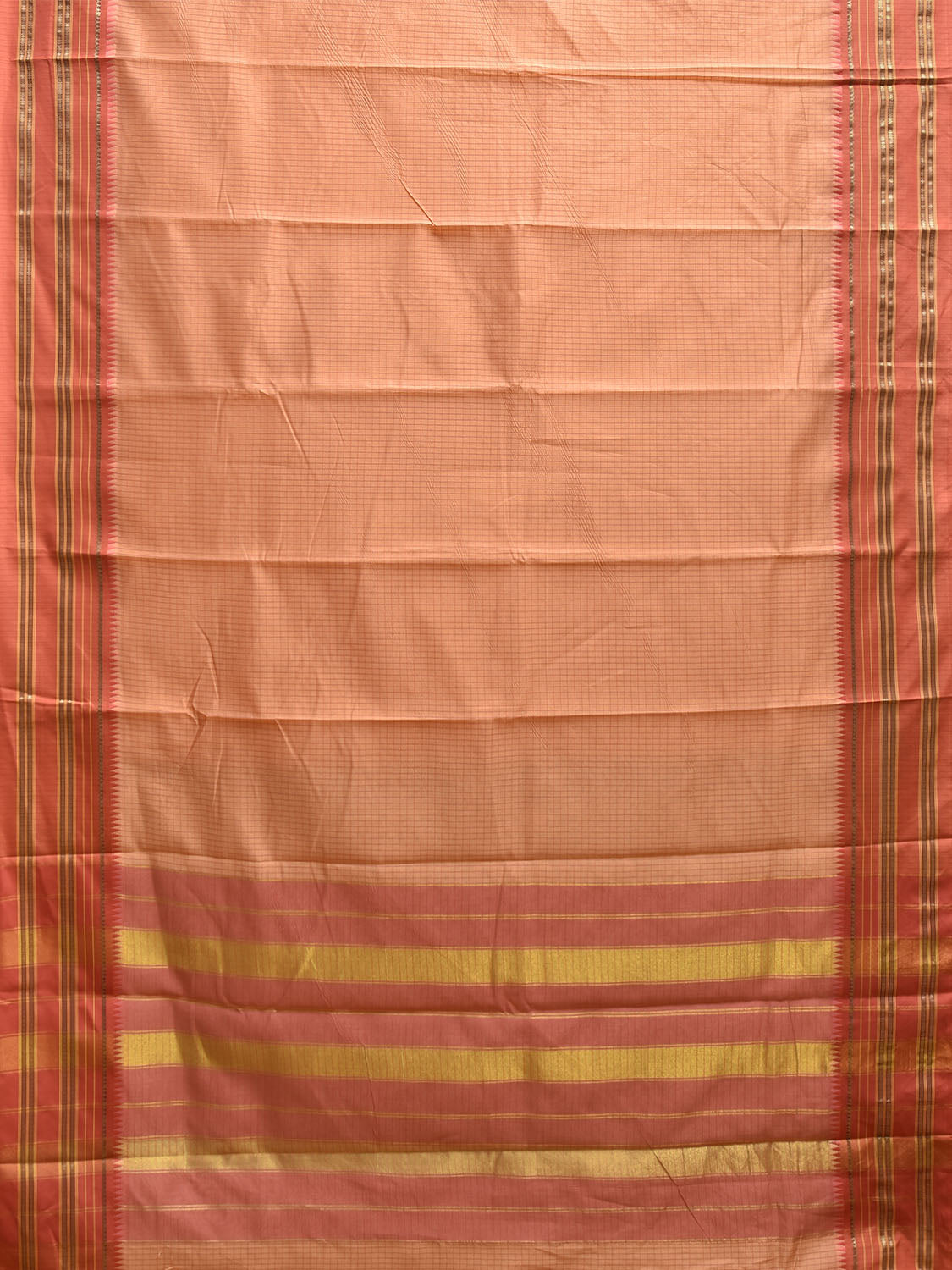 Light Orange and Peach Bamboo Cotton Viscose Silk Saree with Checks Design No Blouse bc0870
