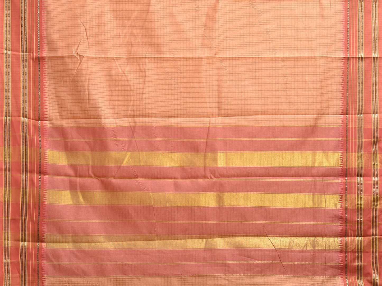 Light Orange and Peach Bamboo Cotton Viscose Silk Saree with Checks Design No Blouse bc0870