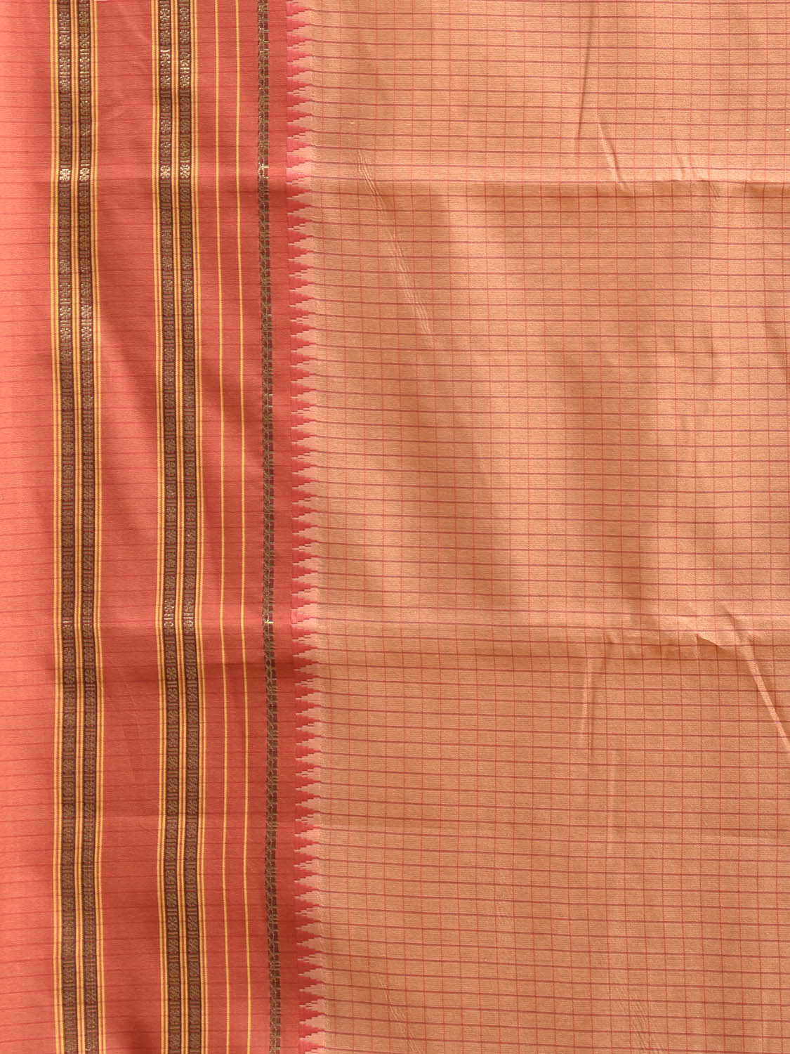 Light Orange and Peach Bamboo Cotton Viscose Silk Saree with Checks Design No Blouse bc0870