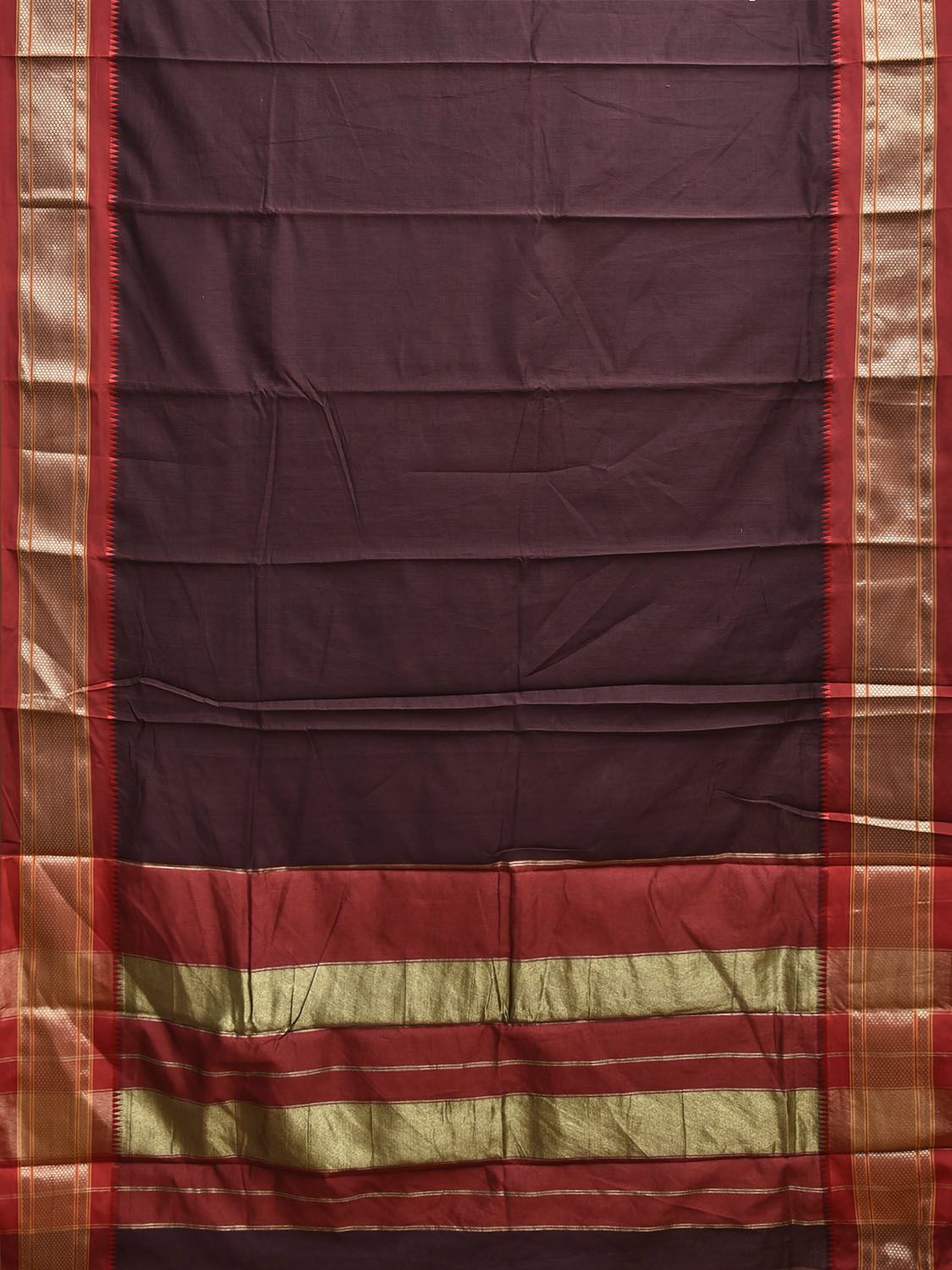Brown and Red Bamboo Cotton Plain Saree with Contrast Pallu Design No Blouse bc0872