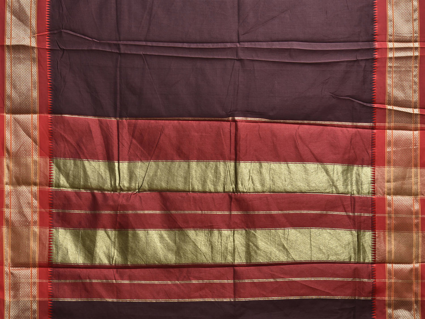 Brown and Red Bamboo Cotton Plain Saree with Contrast Pallu Design No Blouse bc0872