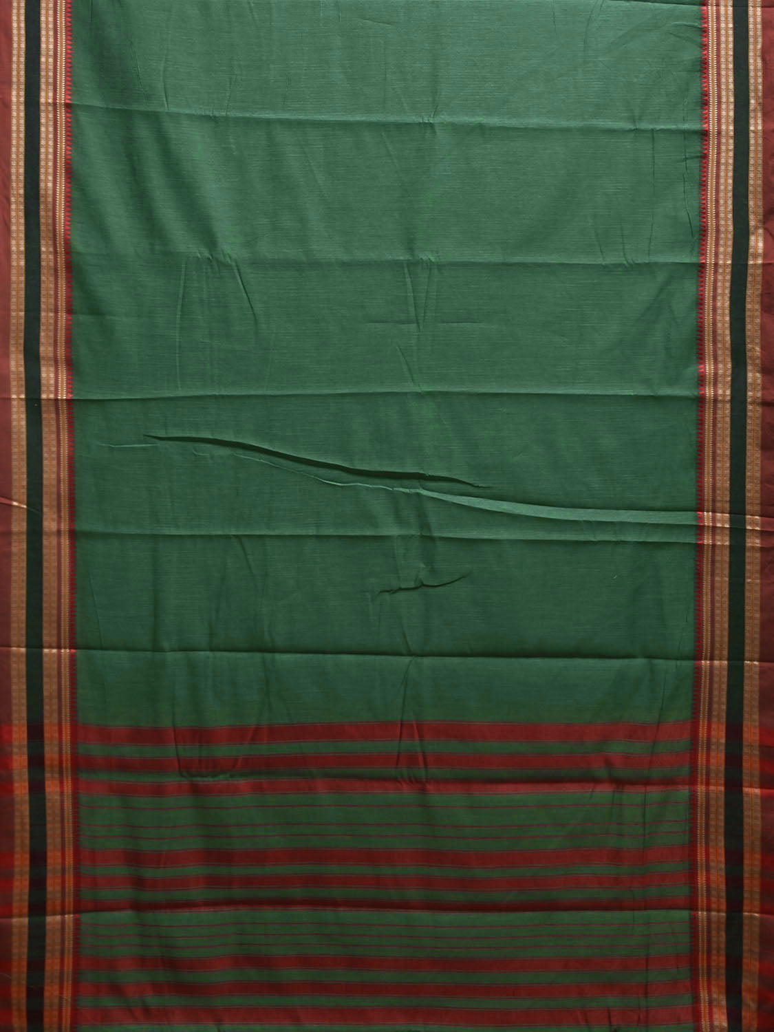 Green and Red Bamboo Cotton Plain Saree with Strips Pallu Design No Blouse bc0873