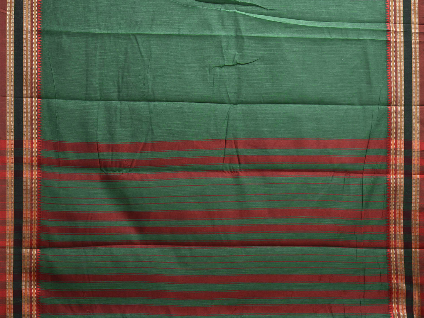 Green and Red Bamboo Cotton Plain Saree with Strips Pallu Design No Blouse bc0873