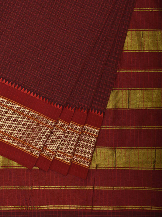 Maroon and Red Bamboo Cotton Saree with Checks Design No Blouse bc0874