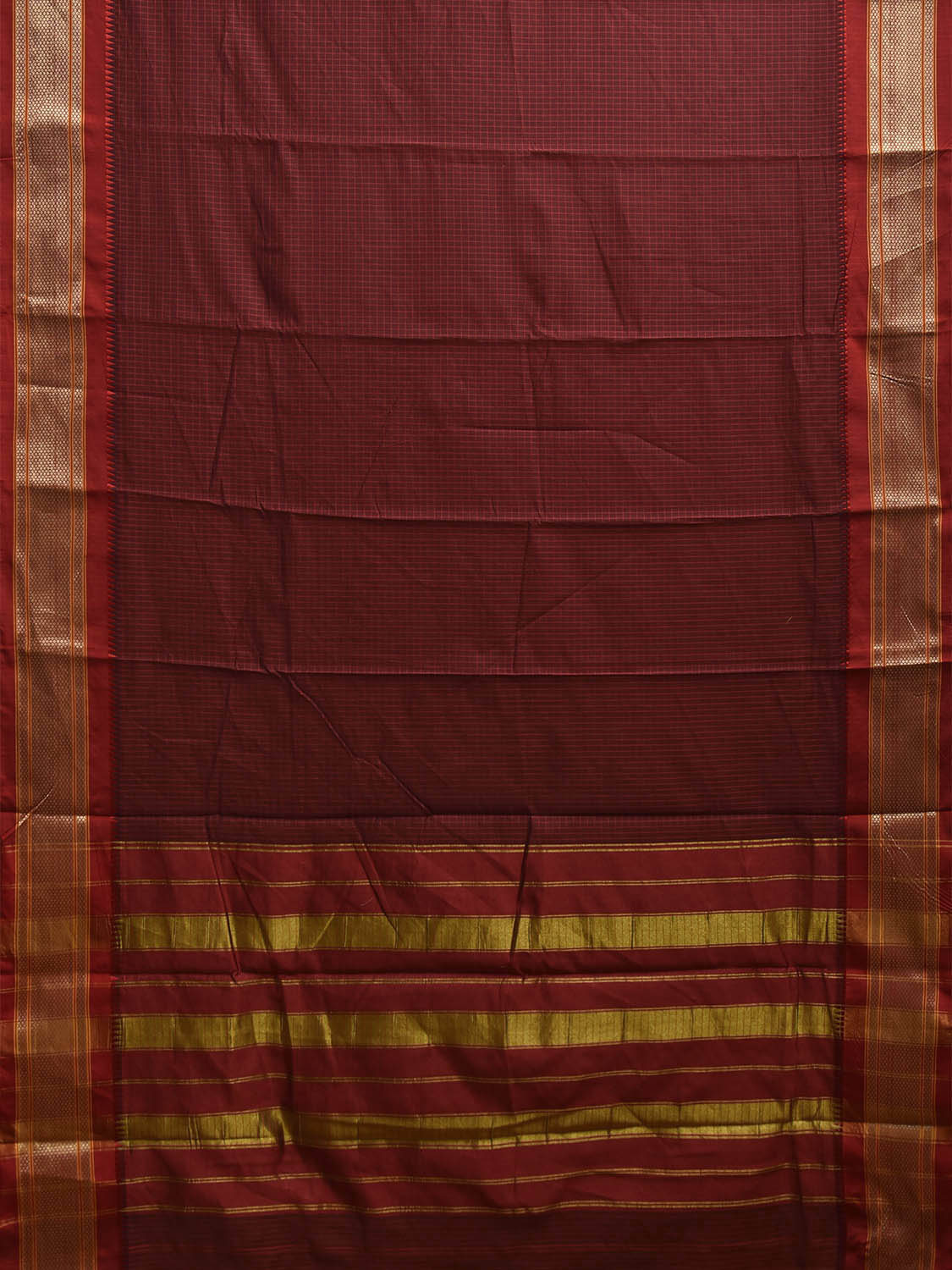 Maroon and Red Bamboo Cotton Saree with Checks Design No Blouse bc0874