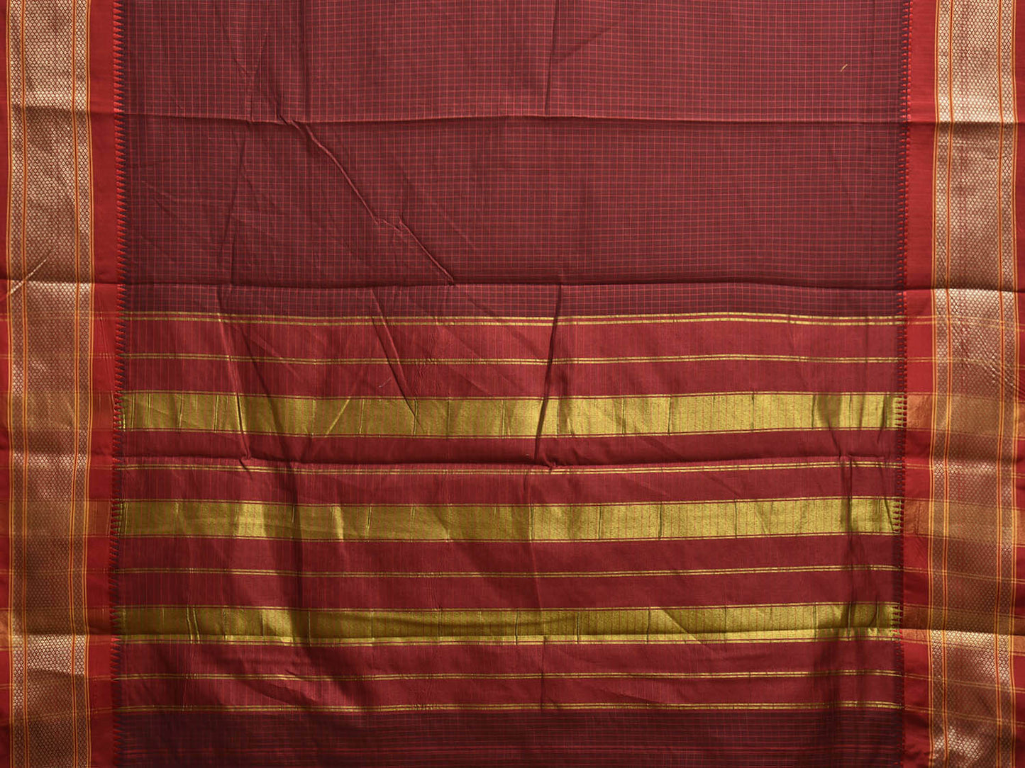 Maroon and Red Bamboo Cotton Saree with Checks Design No Blouse bc0874