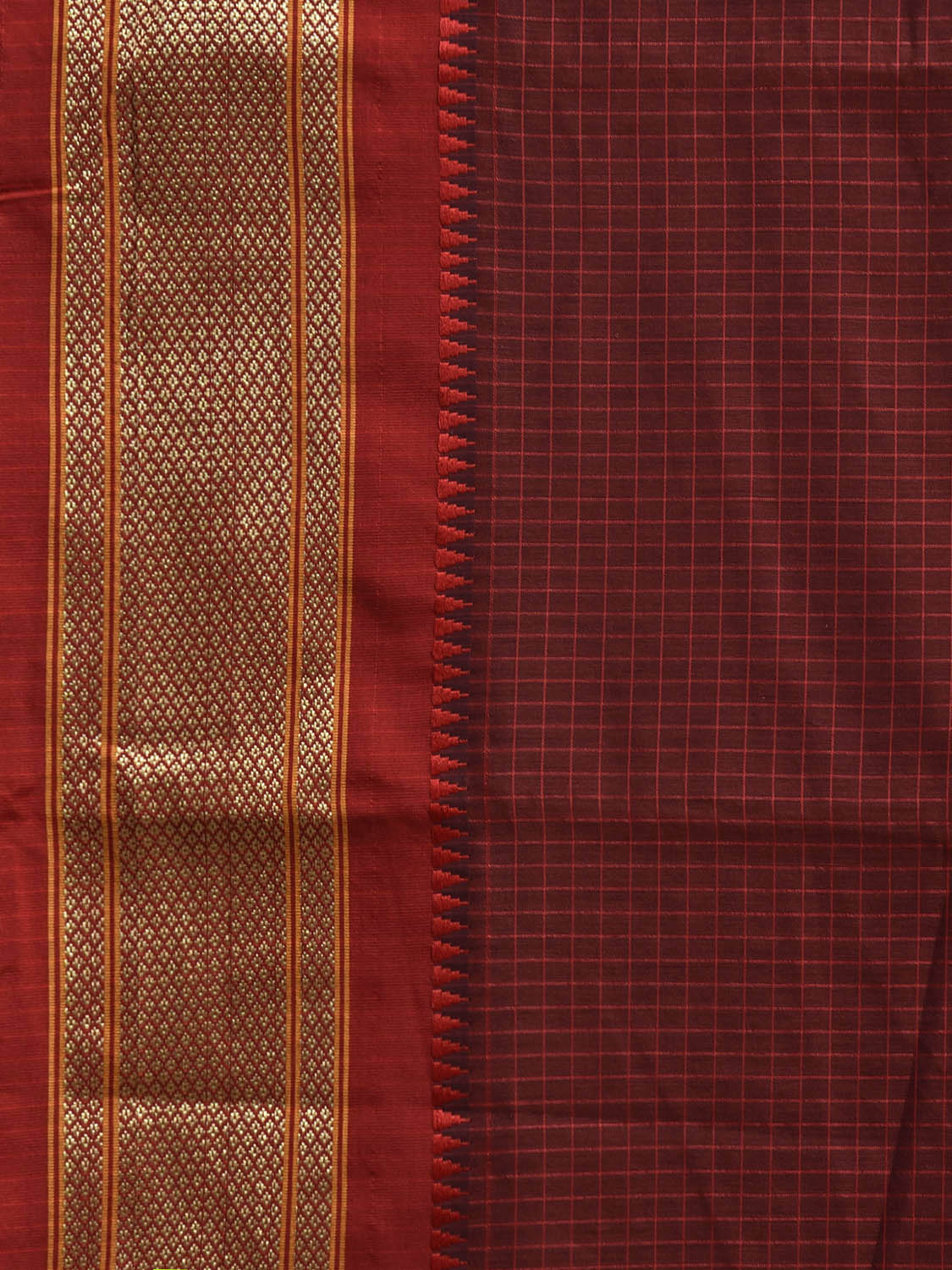 Maroon and Red Bamboo Cotton Saree with Checks Design No Blouse bc0874