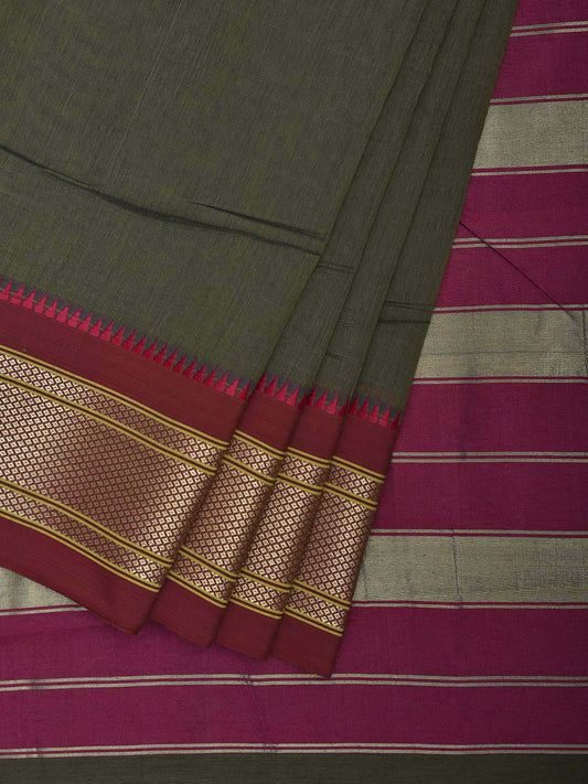 Dark Green and Pink Bamboo Cotton Plain Saree with Contrast Pallu Design No Blouse bc0877