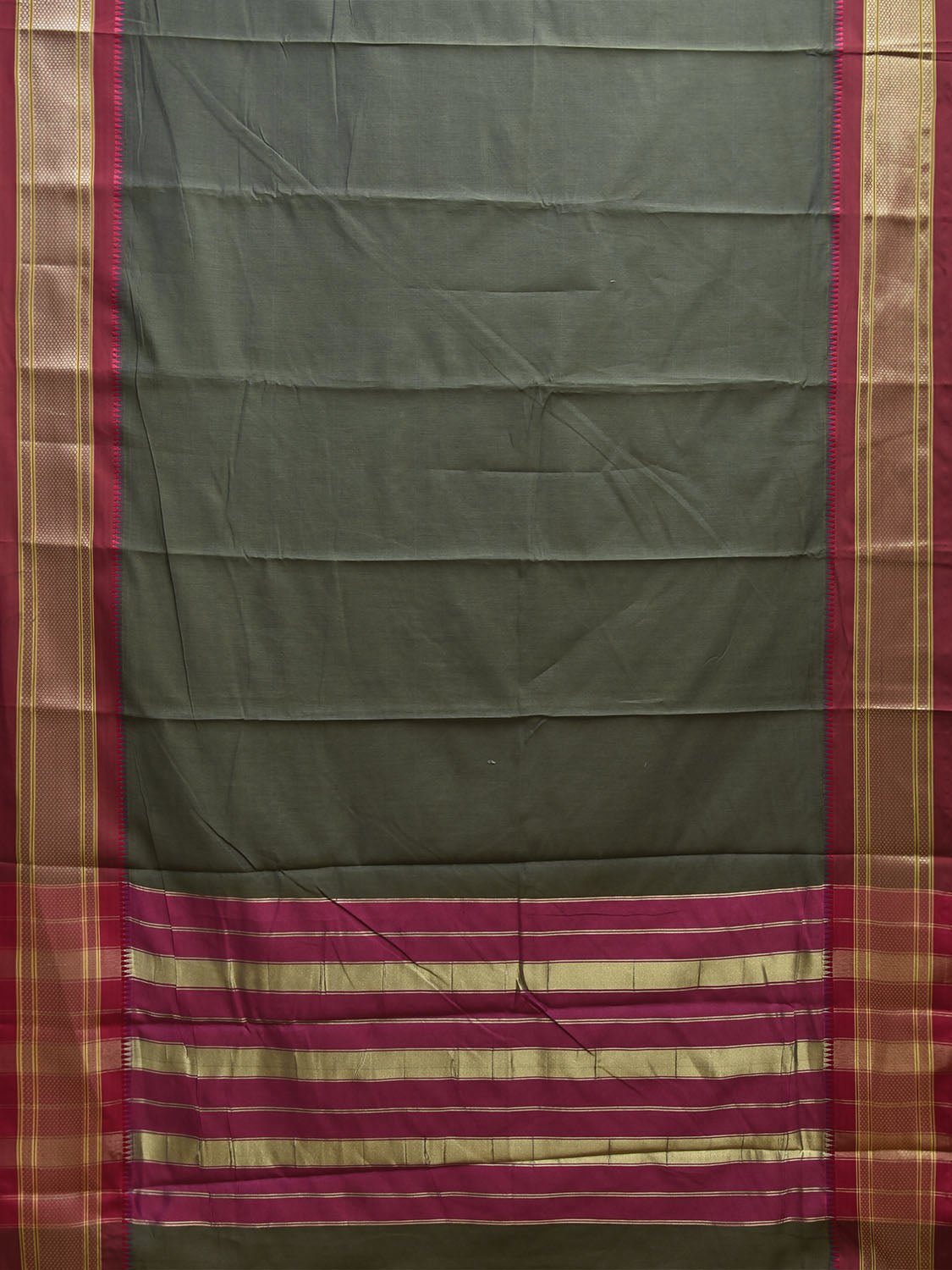 Dark Green and Pink Bamboo Cotton Plain Saree with Contrast Pallu Design No Blouse bc0877