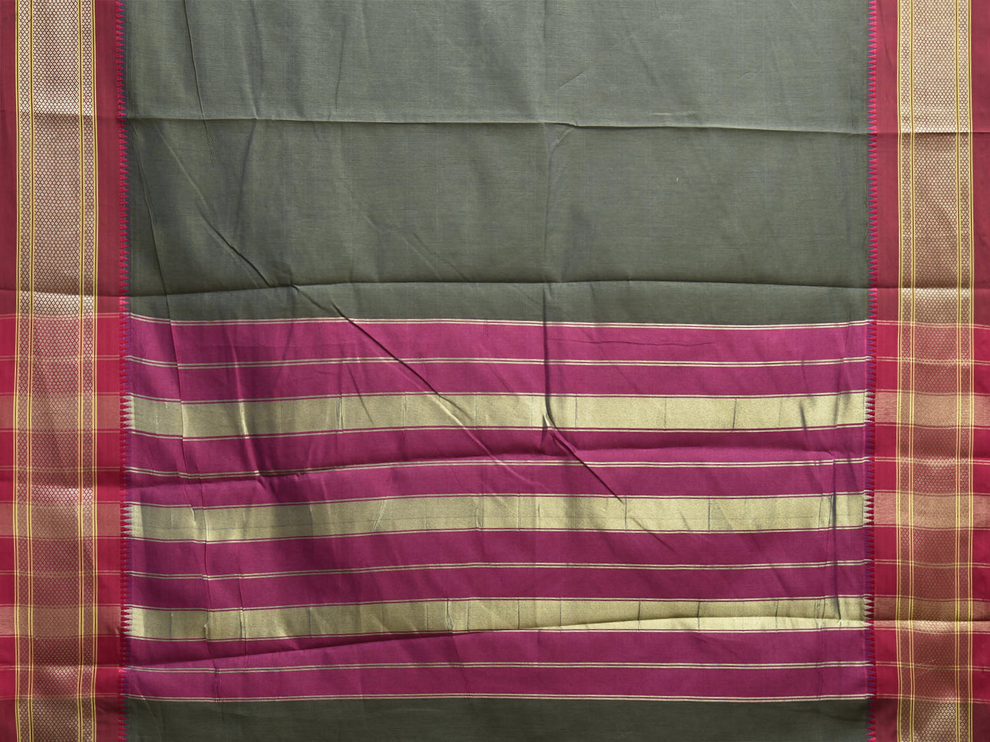 Dark Green and Pink Bamboo Cotton Plain Saree with Contrast Pallu Design No Blouse bc0877