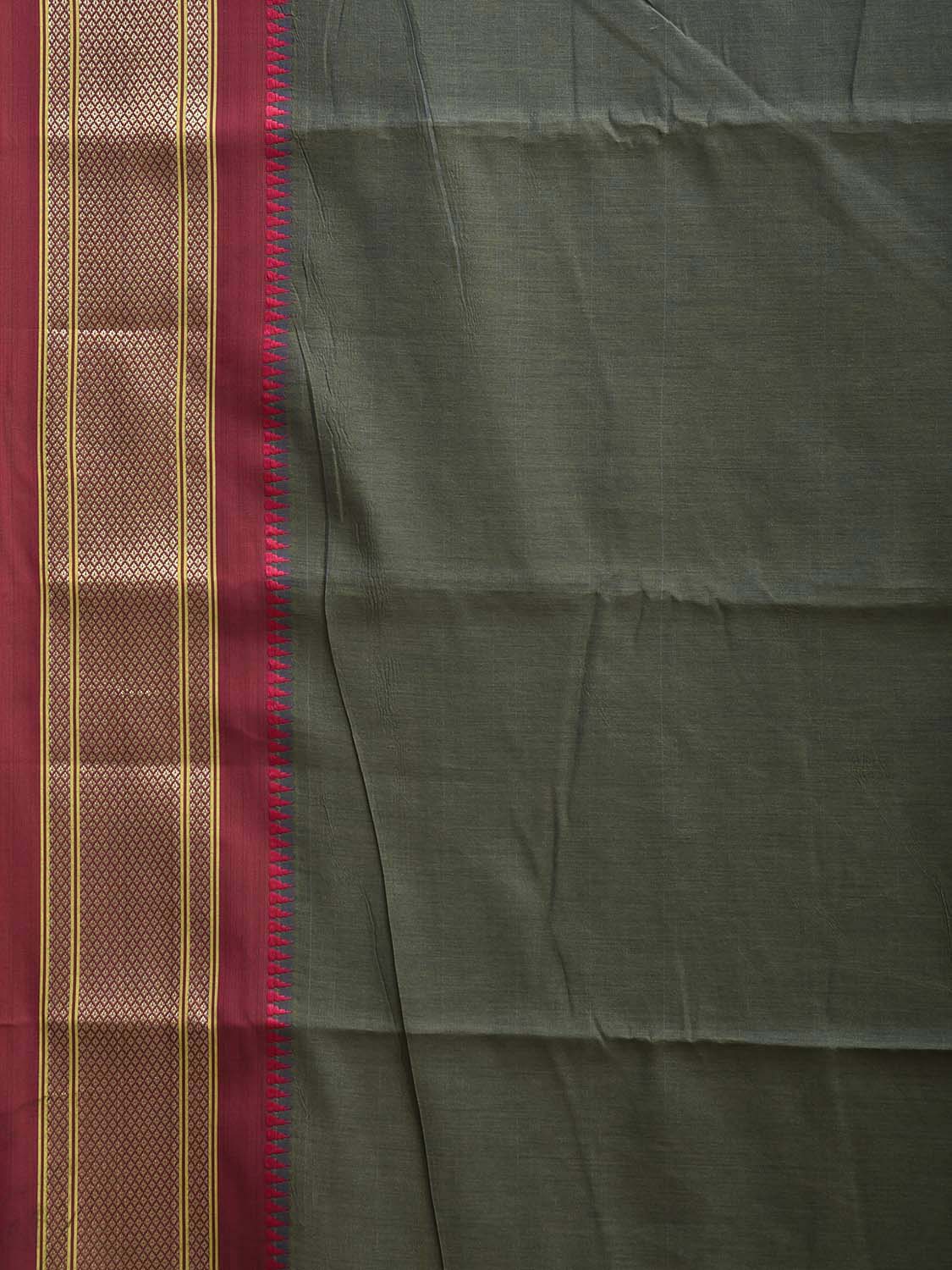Dark Green and Pink Bamboo Cotton Plain Saree with Contrast Pallu Design No Blouse bc0877