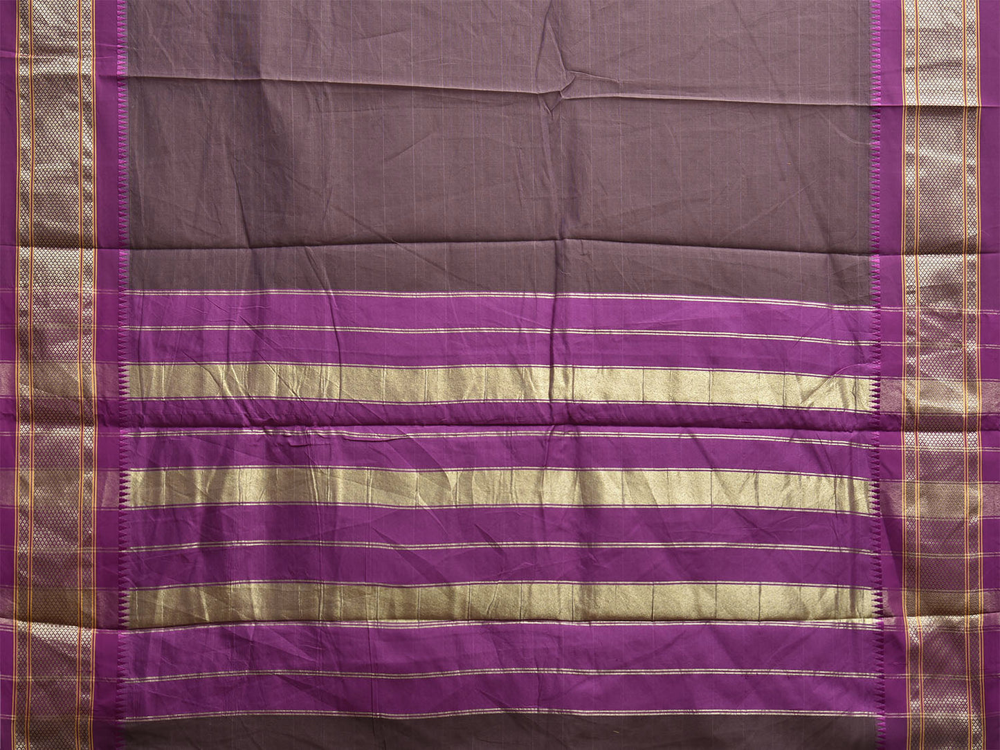 Dark Brown and Purple Bamboo Cotton Plain Saree with Contrast Pallu Design No Blouse bc0878