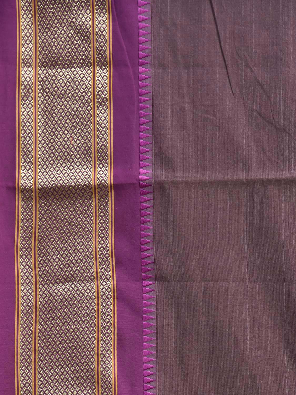 Dark Brown and Purple Bamboo Cotton Plain Saree with Contrast Pallu Design No Blouse bc0878