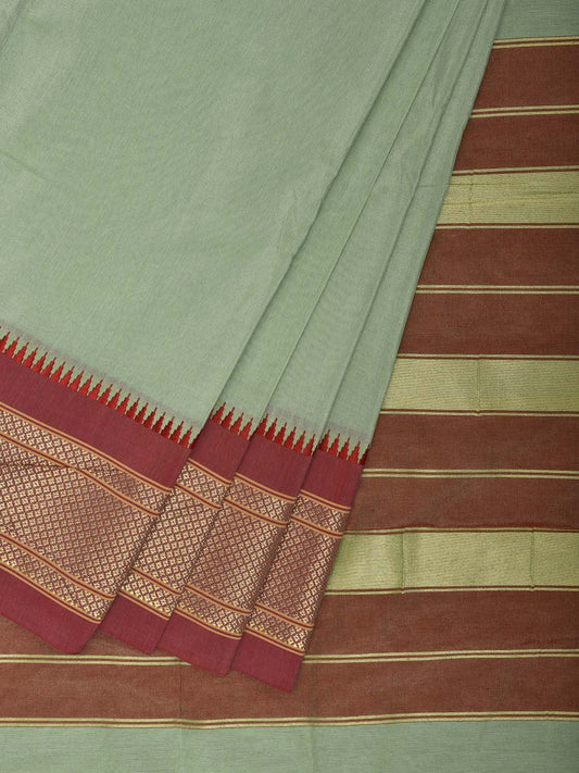 Light Green and Fawn Bamboo Cotton Plain Saree with Contrast Pallu Design No Blouse bc0880
