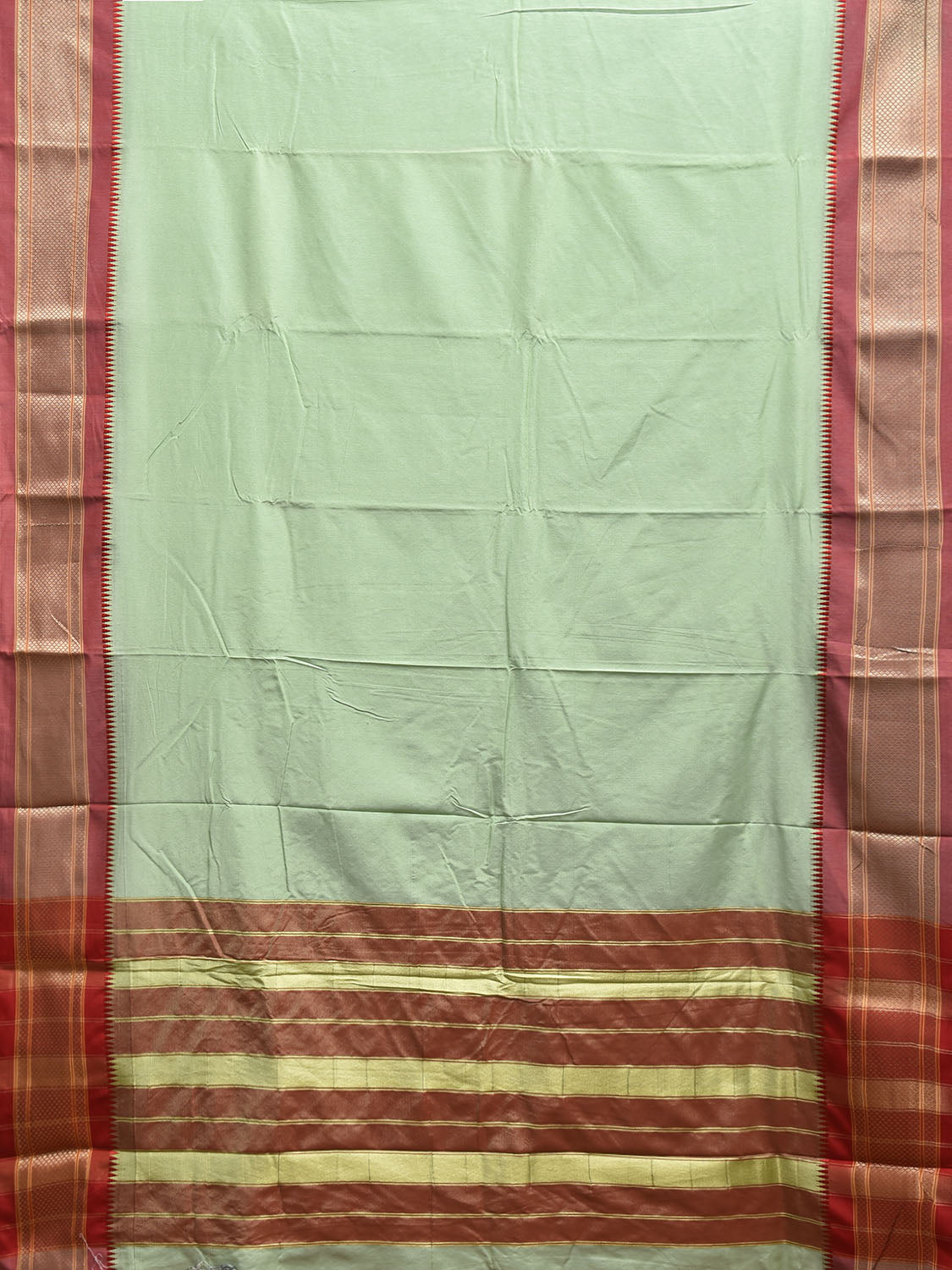 Light Green and Fawn Bamboo Cotton Plain Saree with Contrast Pallu Design No Blouse bc0880