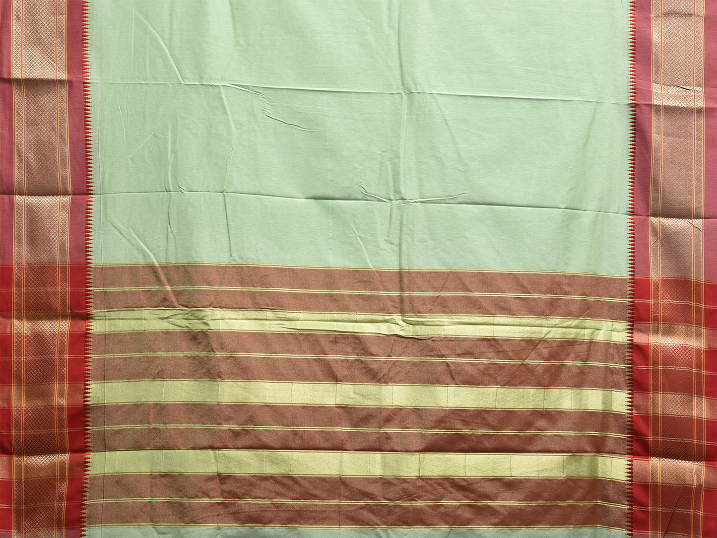 Light Green and Fawn Bamboo Cotton Plain Saree with Contrast Pallu Design No Blouse bc0880