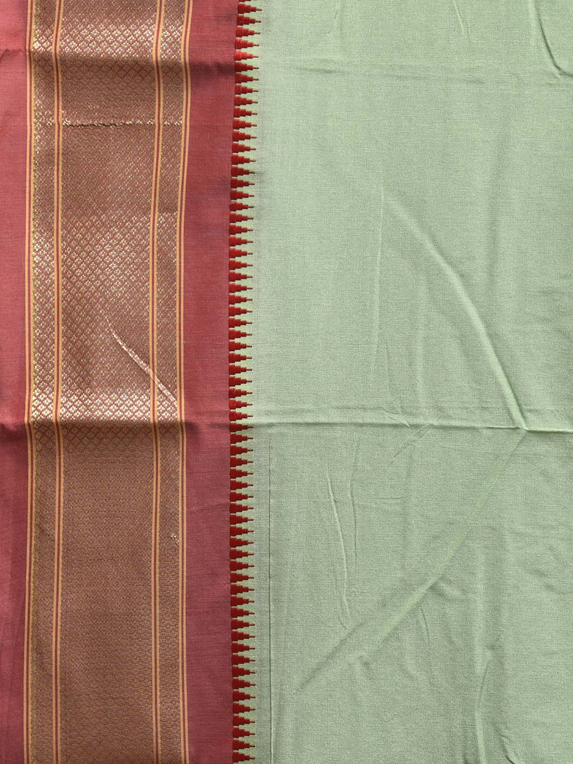 Light Green and Fawn Bamboo Cotton Plain Saree with Contrast Pallu Design No Blouse bc0880