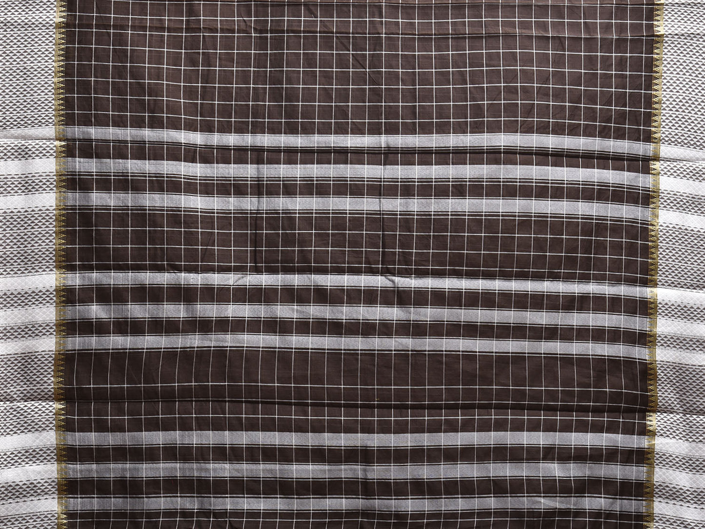 Dark Brown and White Bamboo Cotton Saree with Big Checks Design No Blouse bc0881