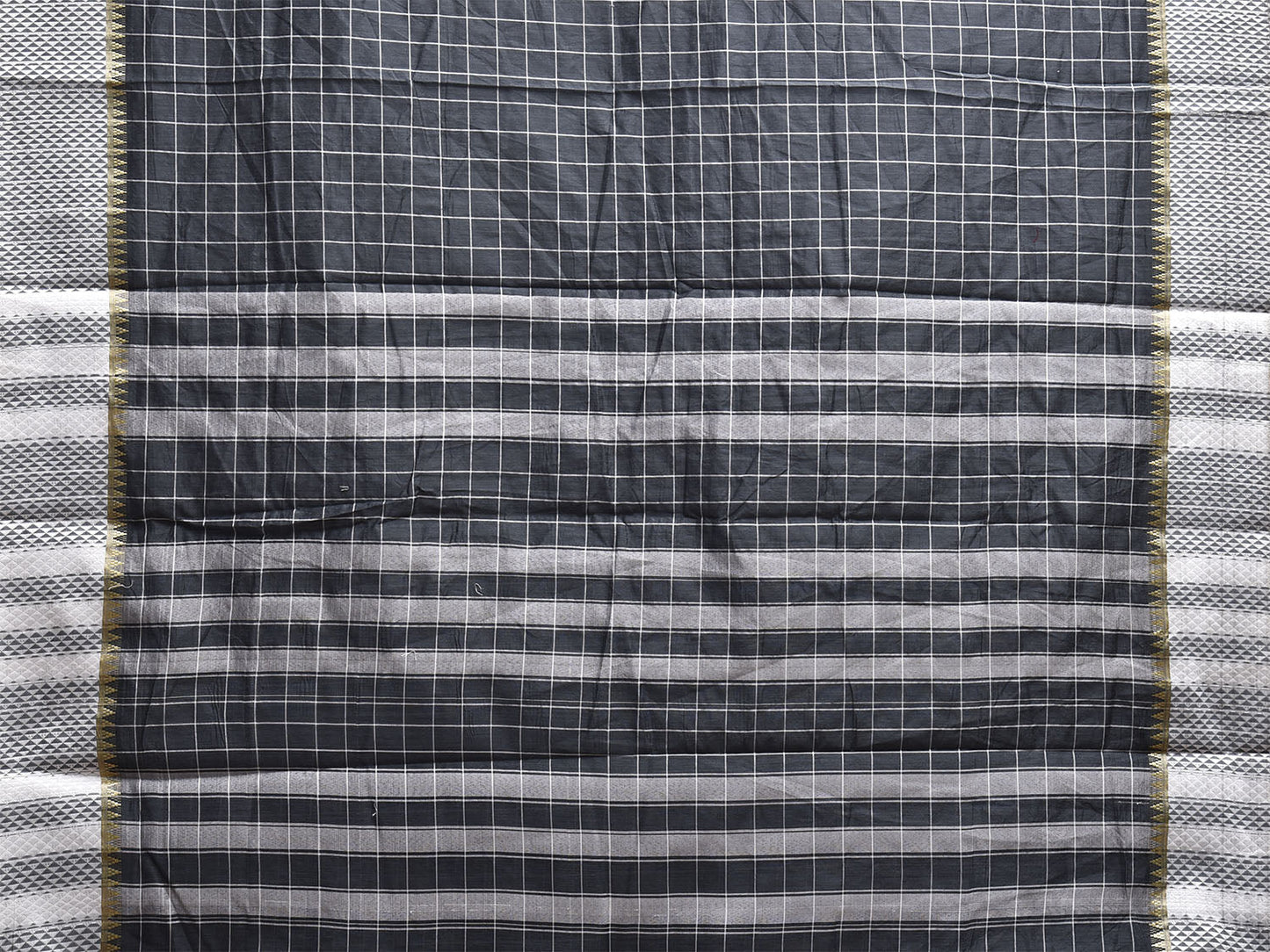 Dark Grey and White Bamboo Cotton Saree with Big Checks Design No Blouse bc0883