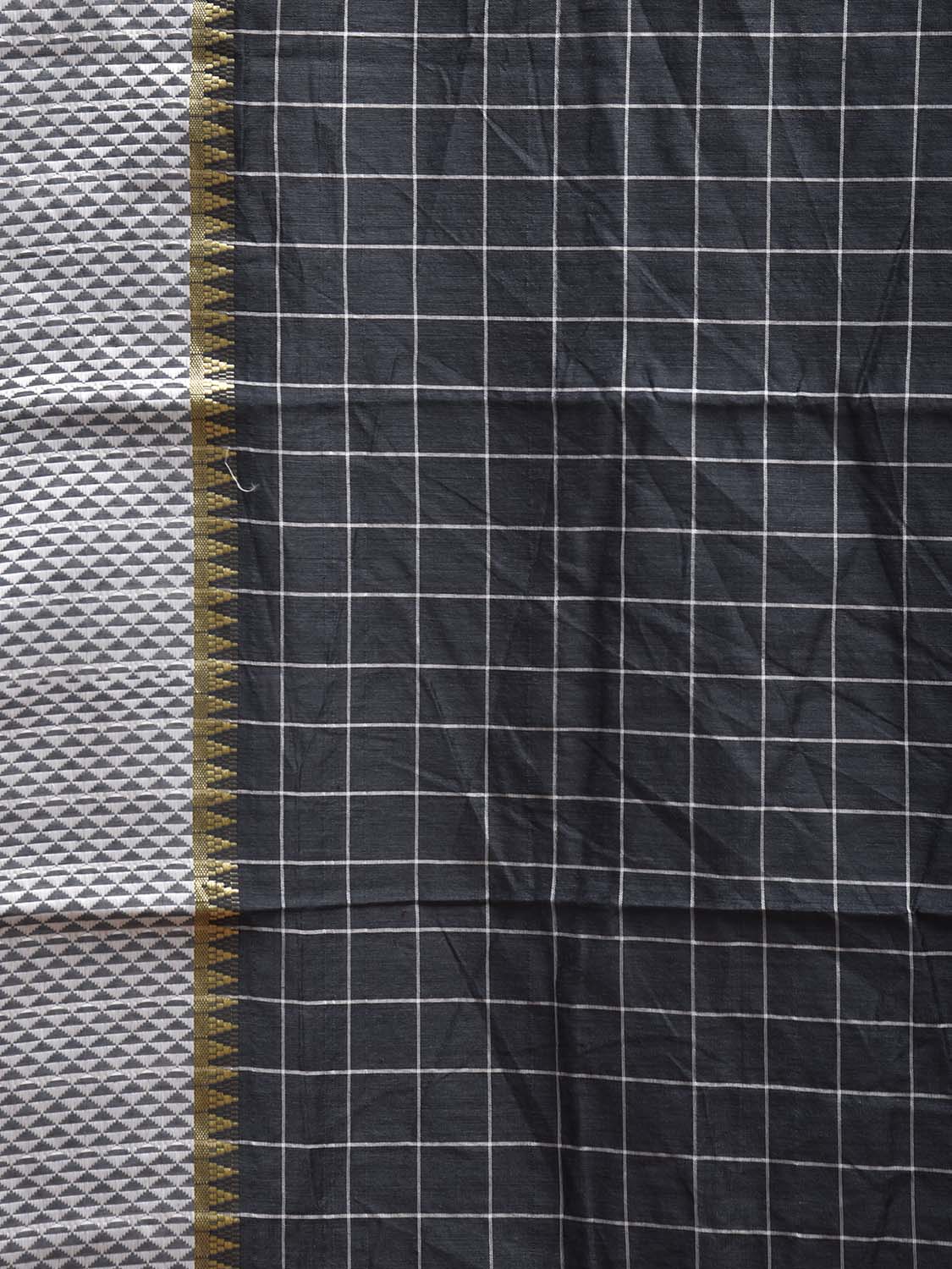 Dark Grey and White Bamboo Cotton Saree with Big Checks Design No Blouse bc0883