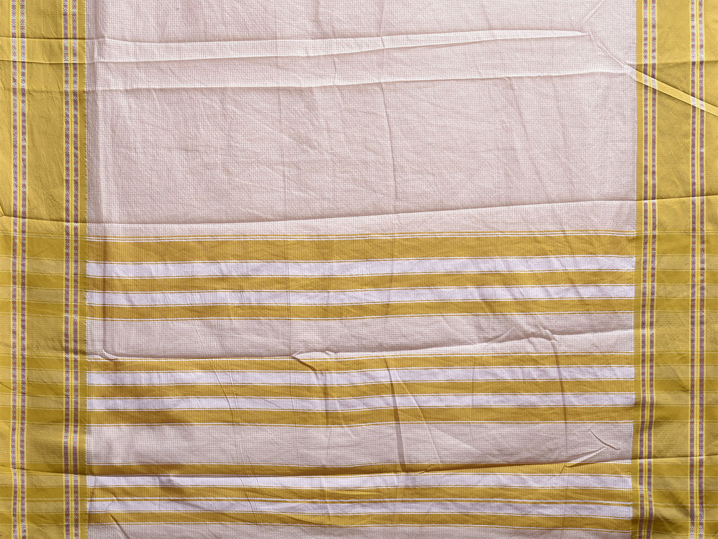 Cream and Olive Bamboo Cotton Saree with Small Checks Design No Blouse bc0884