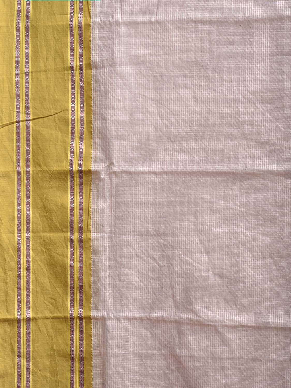 Cream and Olive Bamboo Cotton Saree with Small Checks Design No Blouse bc0884