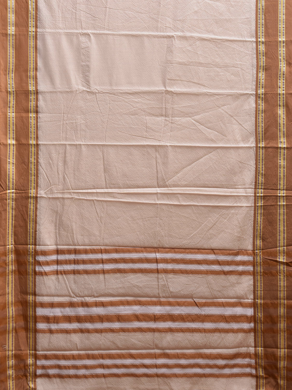 Cream and Fawn Bamboo Cotton Saree with Small Checks Design No Blouse bc0885