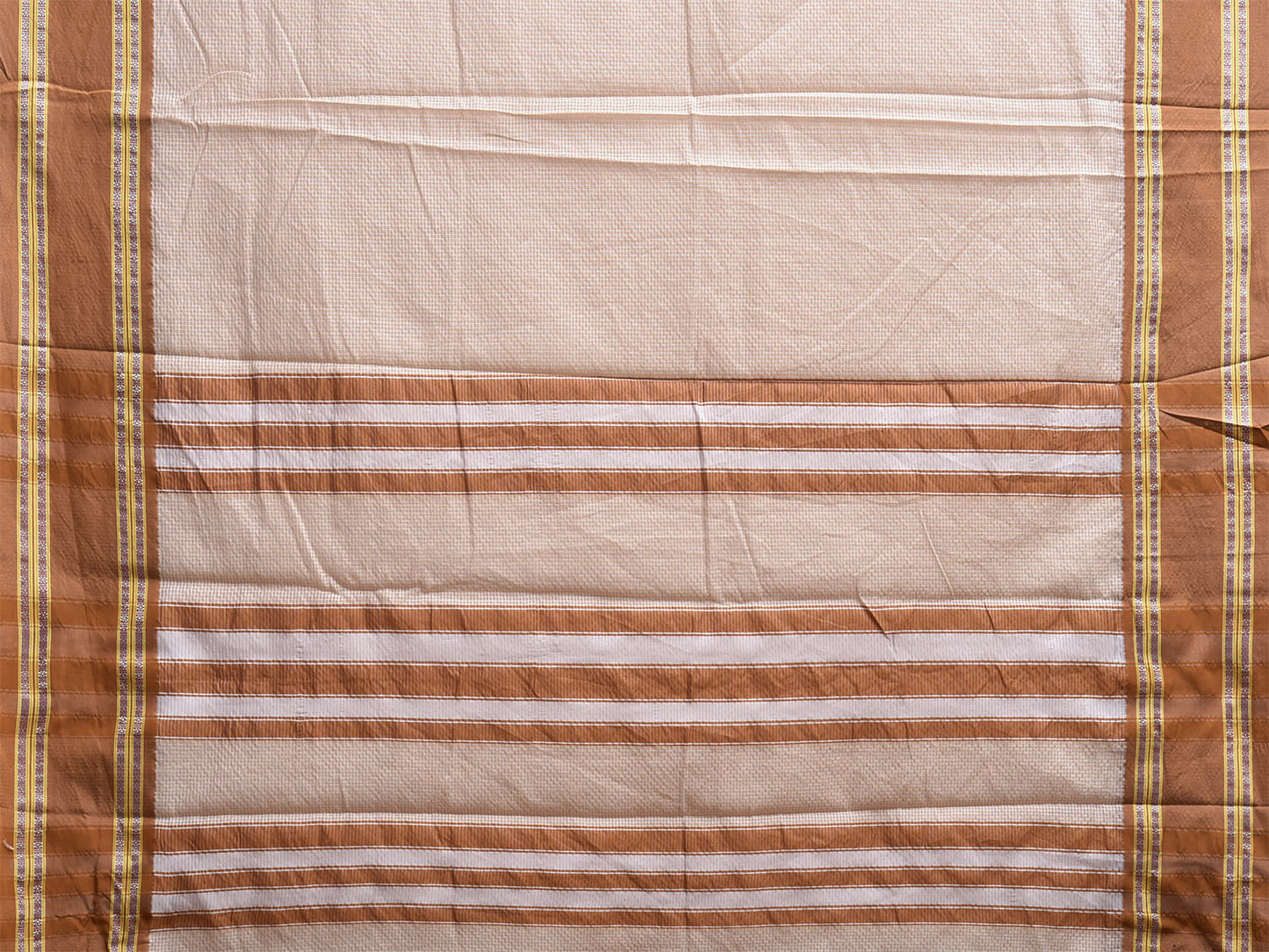 Cream and Fawn Bamboo Cotton Saree with Small Checks Design No Blouse bc0885