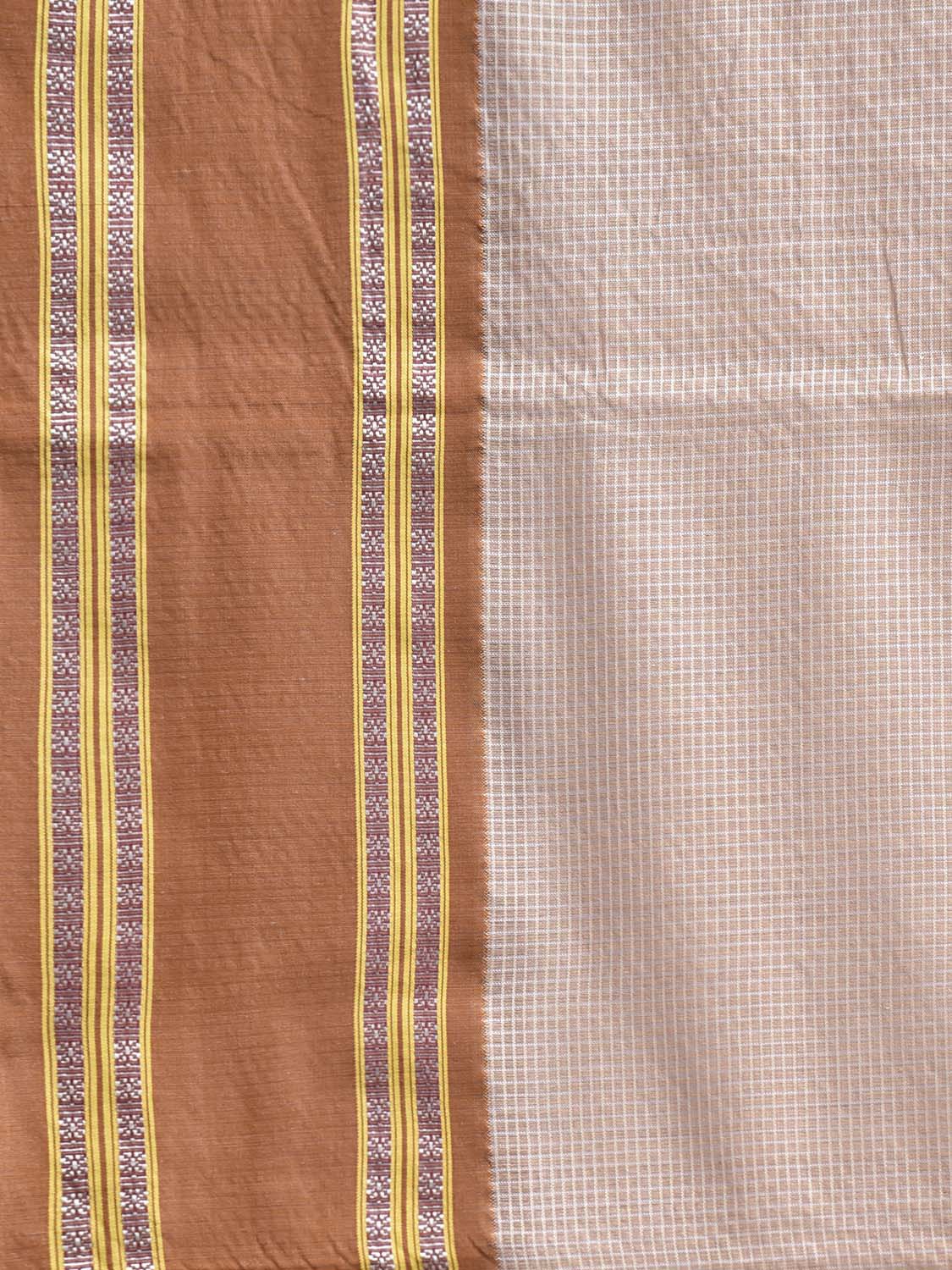 Cream and Fawn Bamboo Cotton Saree with Small Checks Design No Blouse bc0885
