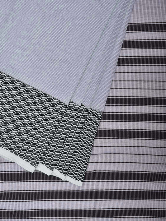 Light Blue and Black Bamboo Cotton Saree with Strips Design No Blouse bc0886