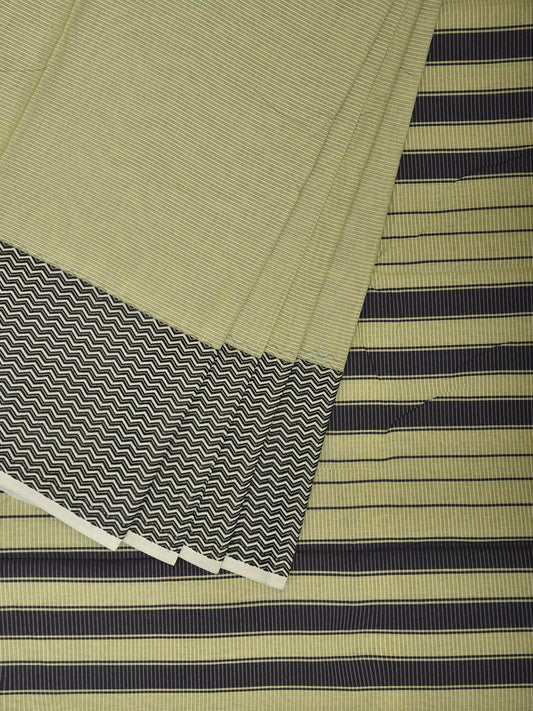 Light Green and Black Bamboo Cotton Saree with Strips Design No Blouse bc0888
