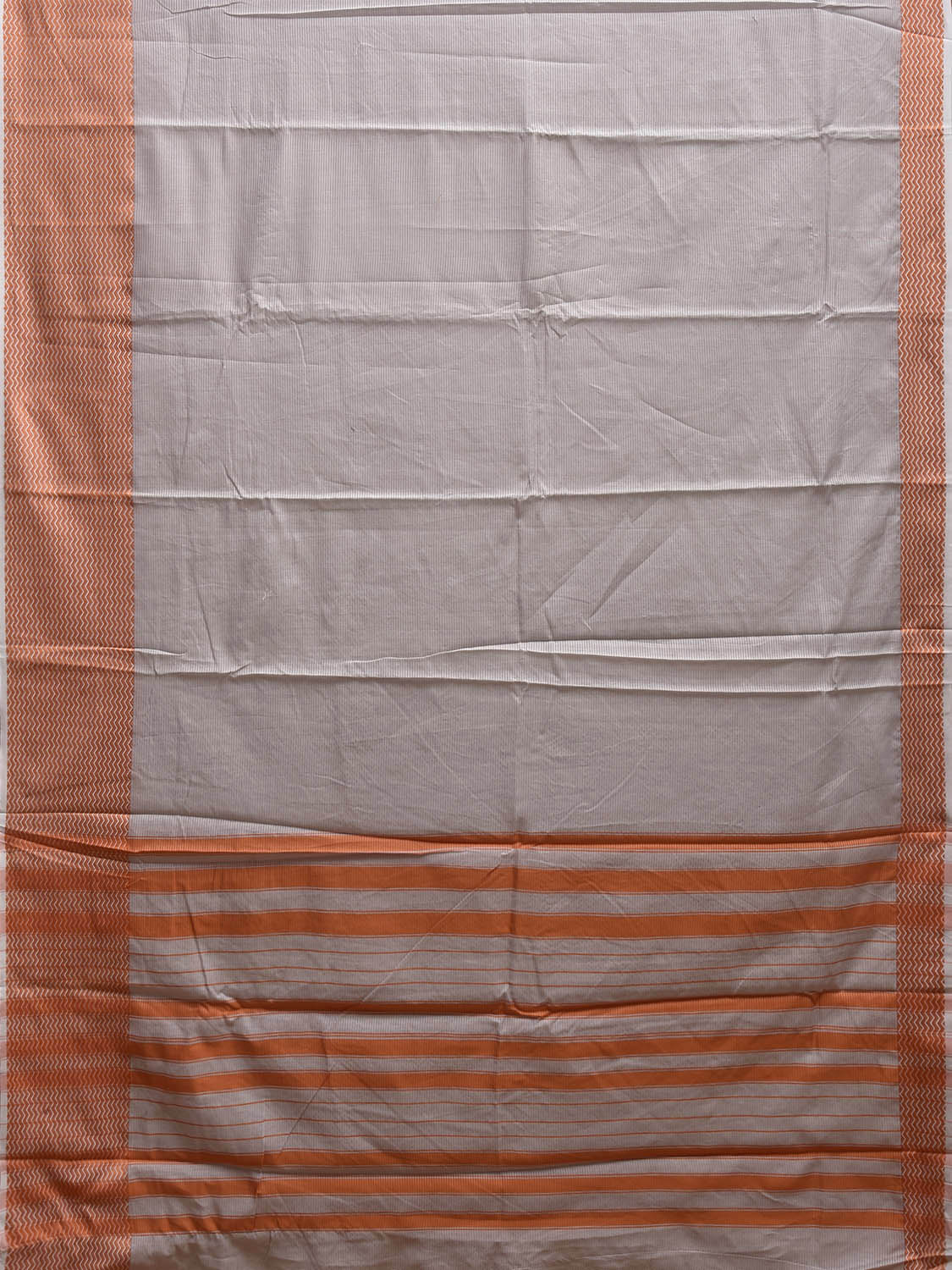 Light Grey and Orange Bamboo Cotton Saree with Strips Design No Blouse bc0889