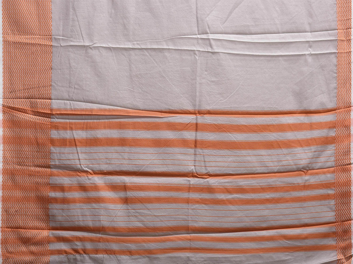 Light Grey and Orange Bamboo Cotton Saree with Strips Design No Blouse bc0889