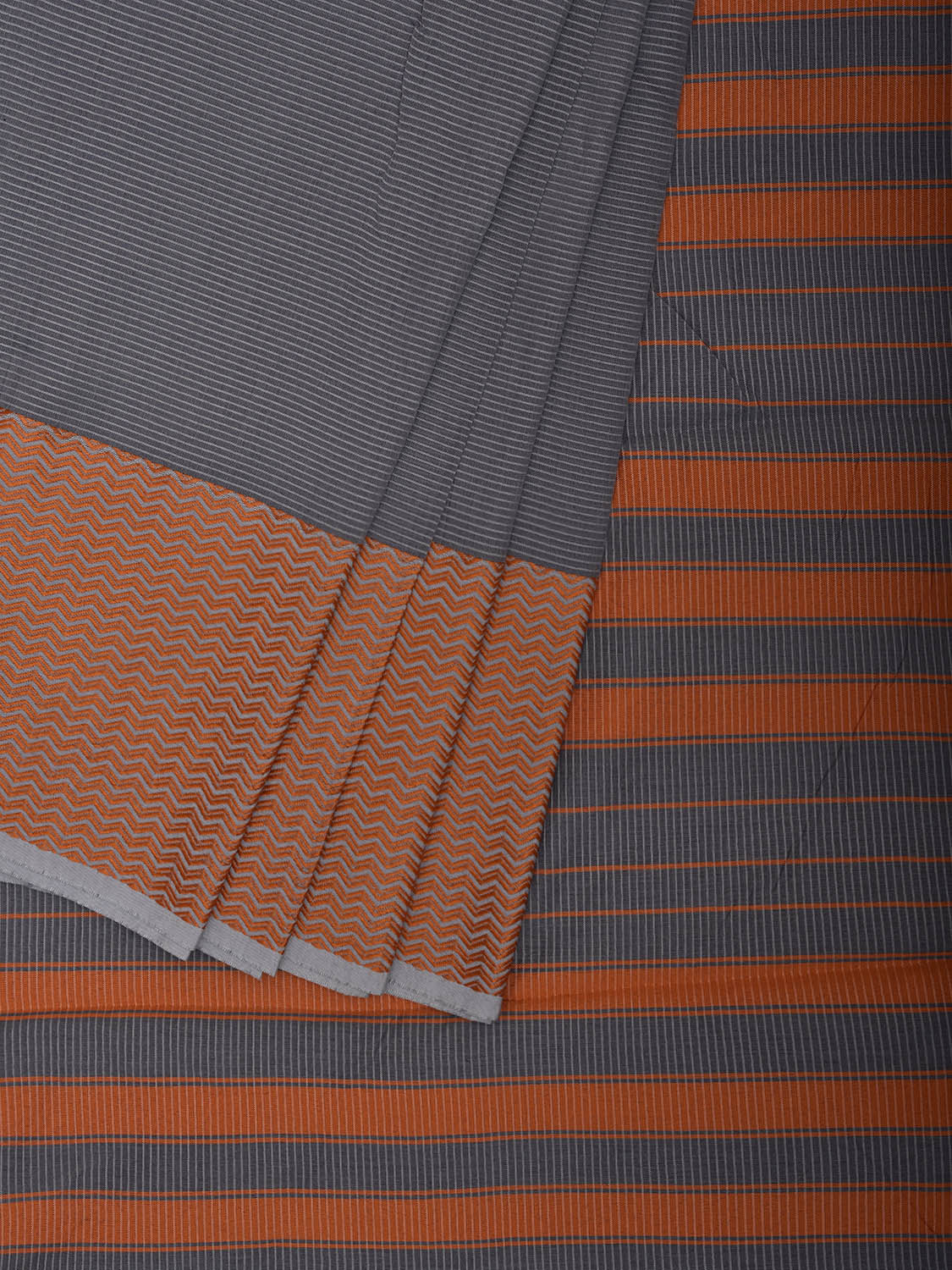 Dark Grey and Orange Bamboo Cotton Saree with Strips Design No Blouse bc0890